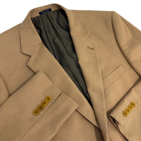 Turnbury Tan Sport Coat Mens 44R Silk Wool Blend 2 Button Blazer Jacket Lined